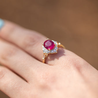 9ct Yellow Gold 2.70ct Natural Enhanced Ruby and Diamond Ring
