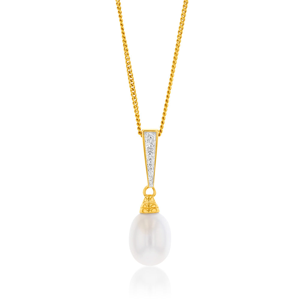 9ct Yellow Gold Freshwater White Pearl Pendant