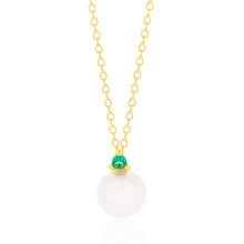 Load image into Gallery viewer, 9ct Yellow Gold Green Cubic Zirconia And Pearl Pendant On 45cm Chain