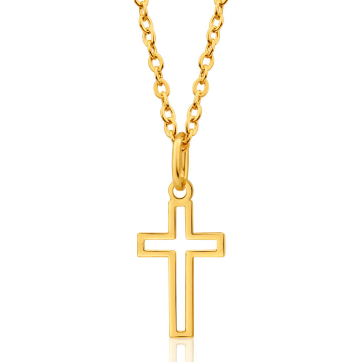 9ct Yellow Gold Silver Filled Open Cross 19mm Pendant