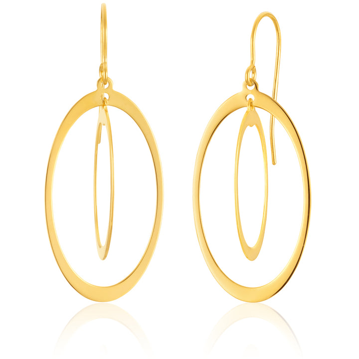 9ct Yellow Gold Silver Filled Duo dangling Circle Drop Earrings