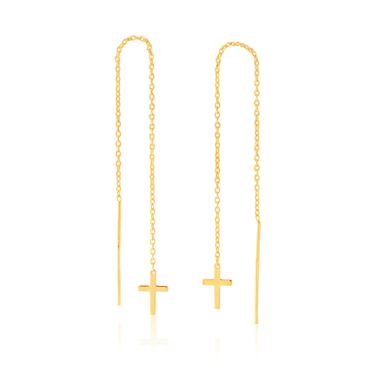 9ct Yellow Gold Silver-Filled Cross Threader Earrings