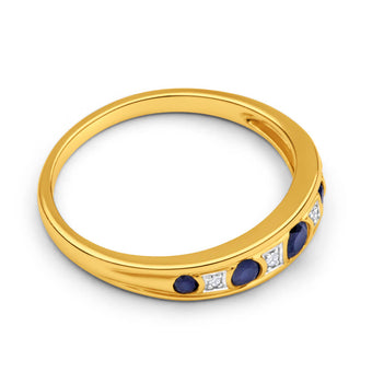 9ct Yellow Gold 5 Natural Sapphire and Diamond Ring