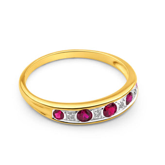 9ct Yellow Gold 5 Created Ruby and Diamond Graduated Ring