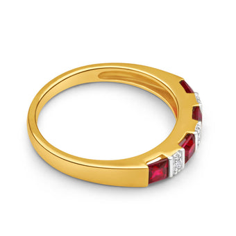 9ct Yellow Gold 4 Created Ruby Diamond Ring