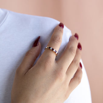 9ct Yellow Gold 4 Created Ruby Diamond Ring