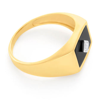 Onyx and Diamond Gents Ring in 9ct Yellow Gold