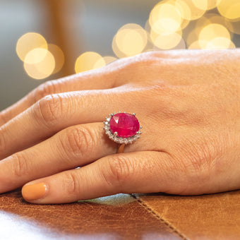 9ct Yellow Gold 8ct Natural Enhanced Ruby and 1/2 Carat Diamond Ring