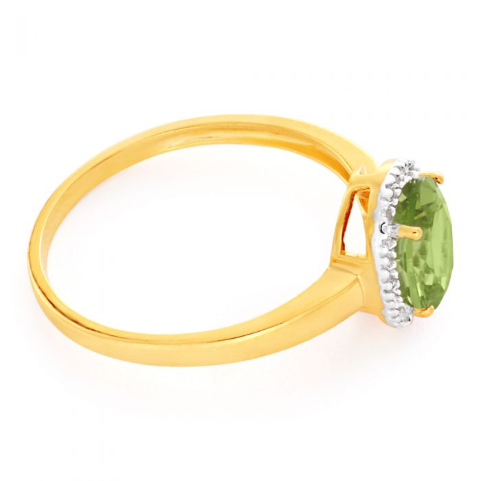 9ct Yellow Gold & White Gold Peridot and Diamond Halo Ring