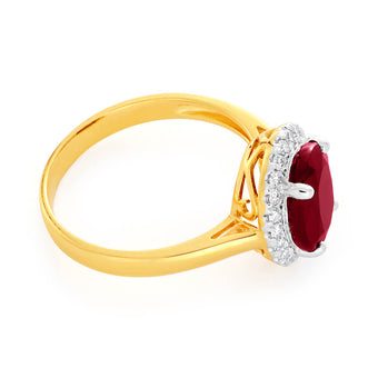 9ct Yellow Gold Diamond 4.3ct Natural Enhanced/Heat Treated Ruby and 1/4 Carat Diamond Ring