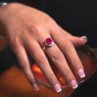 9ct Yellow Gold Diamond 4.3ct Natural Enhanced/Heat Treated Ruby and 1/4 Carat Diamond Ring