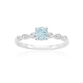 9ct White Gold Round Cut 0.45ct Aquamarine and Diamond Ring