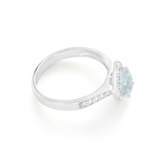 9ct White Gold Pear Cut 0.65ct Aquamarine 0.20 Carat Diamond Ring