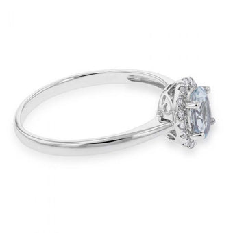 9ct White Gold Aquamarine and 0.10 Carat Diamond Ring