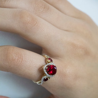 9ct Yellow Gold Created Ruby and 1/10 Carat Diamond Ring