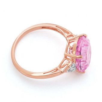 6.30 Carat Oval Created Peach Sapphire & Diamond Ring in 9ct Rose Gold