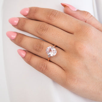 6.30 Carat Oval Created Peach Sapphire & Diamond Ring in 9ct Rose Gold
