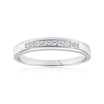 9ct White Gold 1/4 Carat Diamond Ring Set With 10 Princess Cut Diamonds