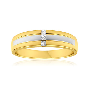 9ct Yellow Gold Grooved Gents Diamond Ring