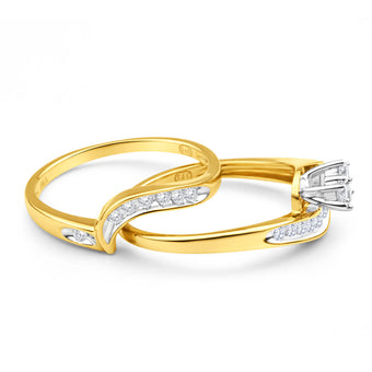 1/4 Carat 2 Ring Bridal Set in 9ct Yellow Gold