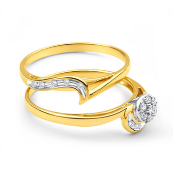 9ct Yellow Gold 2 Ring Bridal Set With 0.15 Carats Of Light Champagne Diamonds