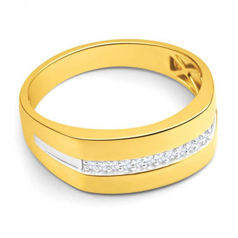 9ct Yellow Gold Diamond Mens Ring with 10 Brilliant Diamonds