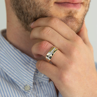 9ct Yellow Gold Diamond Mens Ring with 10 Brilliant Diamonds