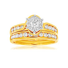 Load image into Gallery viewer, 9ct Yellow Gold &amp; White Gold 2 Ring Bridal Set with 1 Carat Of Diamonds