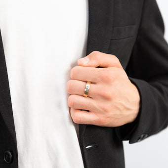 9ct Yellow Gold Matt Finish Mens Ring with 3 Diamonds