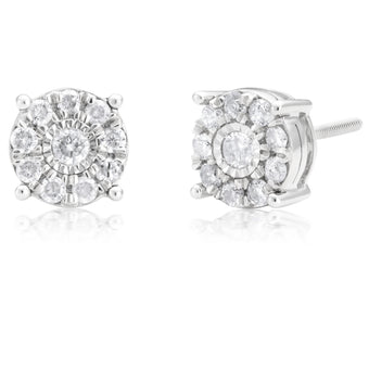 9ct White Gold 1/2 Carat Diamond Cluster Stud Earrings