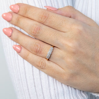 9ct Yellow Gold Diamond Ring with 5 Brilliant Diamonds surrounded by Diamond Halos