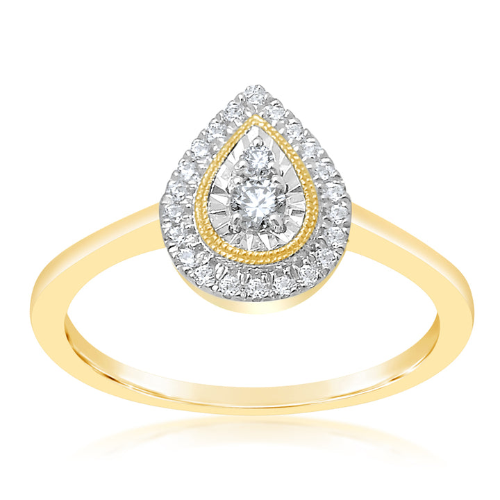 9ct Yellow Gold Pear Shape 1/5 Carat Diamond Ring with 24 Brilliant Diamonds