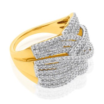 10ct Yellow Gold 1 Carat Diamond Cross Over Ring