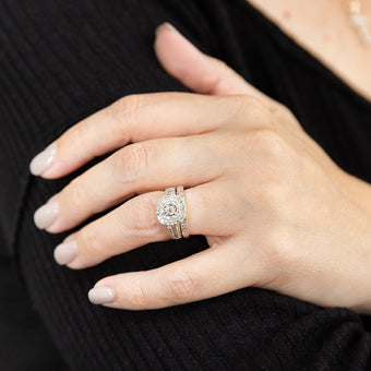 9ct Yellow Gold 1 Carat Diamond Cushion Shape Cluster Bridal 2-Ring Set