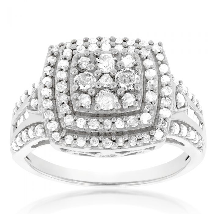 Silver 1 Carat Diamond Cluster Dress Ring