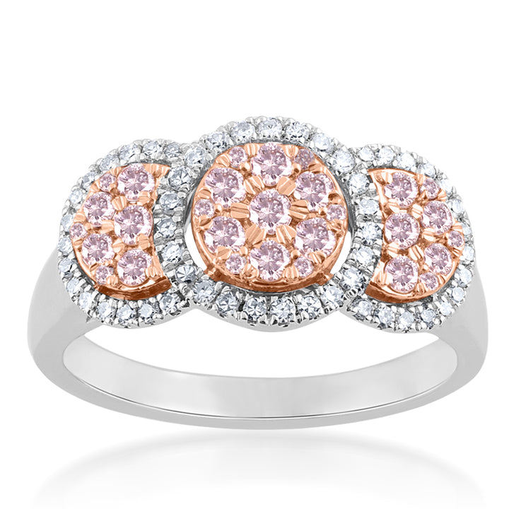 9ct White and Rose Gold 0.65 Carat Diamond Ring With Pink Argyle Diamonds