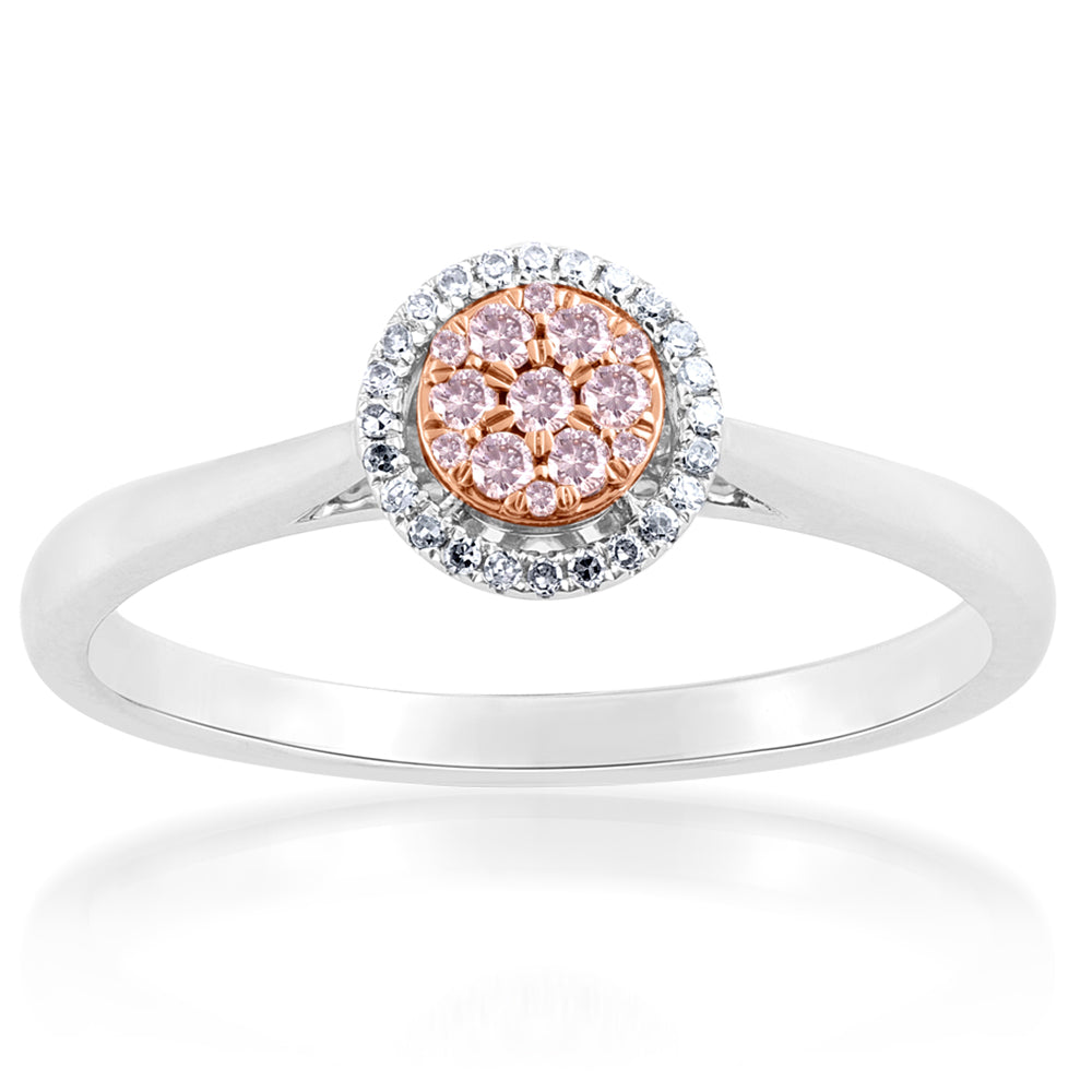 9ct  White and Rose Gold 0.15 Carat Diamond Ring With Pink Argyle Diamonds