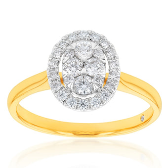 Flawless 1/2 carat 9ct Oval Yellow & White Gold Diamond Ring