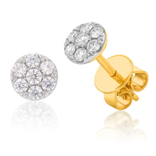Load image into Gallery viewer, Flawless Cut 1/4 Carat Diamond Cluster Stud Earrings in 9ct Yellow Gold