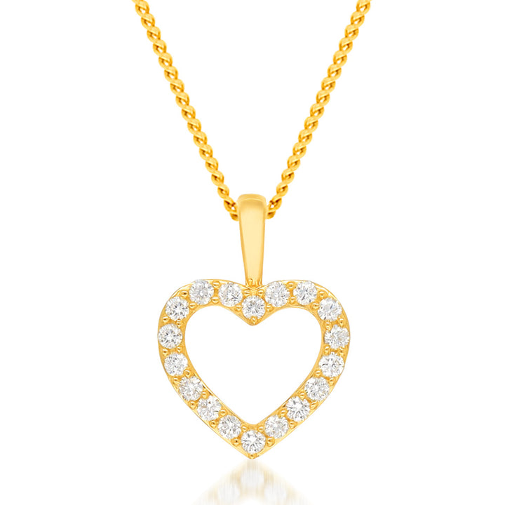 Flawless Cut 1/4 Carat Diamond Heart Shape Pendant in 9ct Yellow Gold WITH 45CM CHAIN