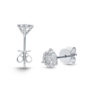 Memoire 18ct White Gold 0.15 Carat Diamond 3 Prong Bouquet Style Stud Earrings