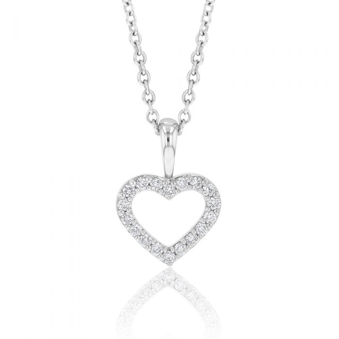 Memoire 18ct White Gold 0.12 Carat Diamond Open Heart Pendant with Chain