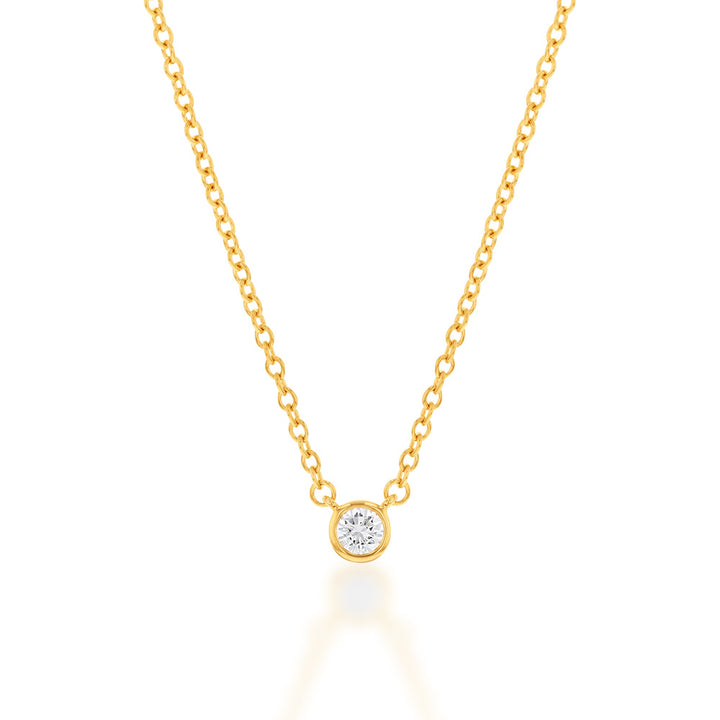 Memoire Solitaire Bezel 10-14Pt Diamond Pendant in 18ct Yellow Gold with Chain