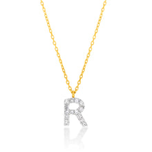Load image into Gallery viewer, Luminesce Lab Diamond R Initial Pendant in 9ct Yellow Gold with Adjustable 45cm Chain