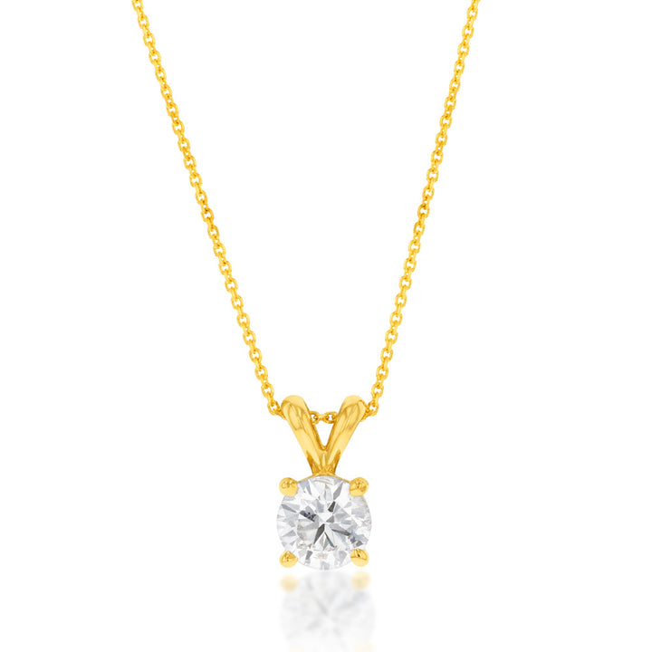 Luminesce Lab Grown 1 CT Solitaire Pendant 9ct Yellow gold on adjustable 45cm Chain