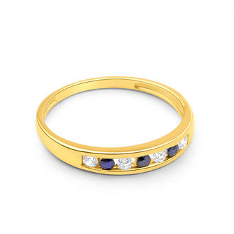 Natural Sapphire and Zirconia Channel Set Ring in 9ct Yellow Gold