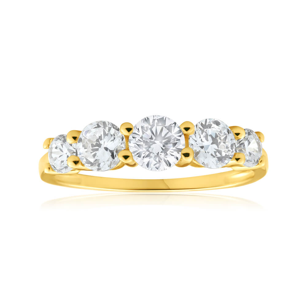 Cubic Zirconia 5 Stone Graduated Ring In 9ct Yellow Gold Grahams Jewellers cubic-zirconia-5-stone-graduated-ring-in-9ct-yellow-gold-grahams-jewellers