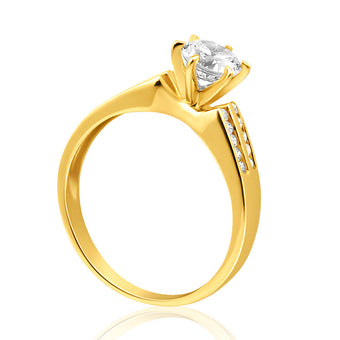 9ct Yellow Gold 6mm Solitaire and Channel Set Cubic Zirconia Ring