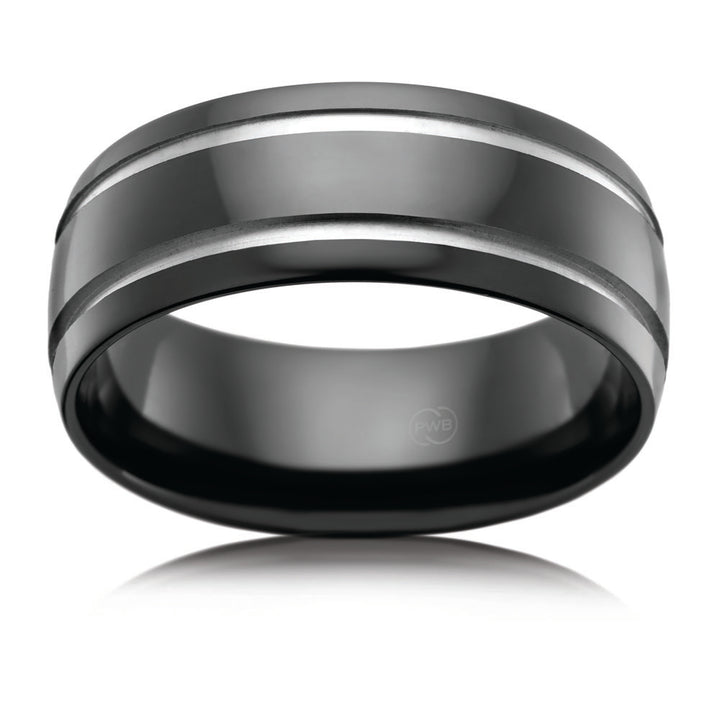 Zirconium 8mm Gents Ring 2 Grooves. Size U.