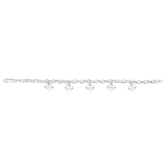 Sterling Silver 5 Heart Charms 19cm Belcher Bracelet